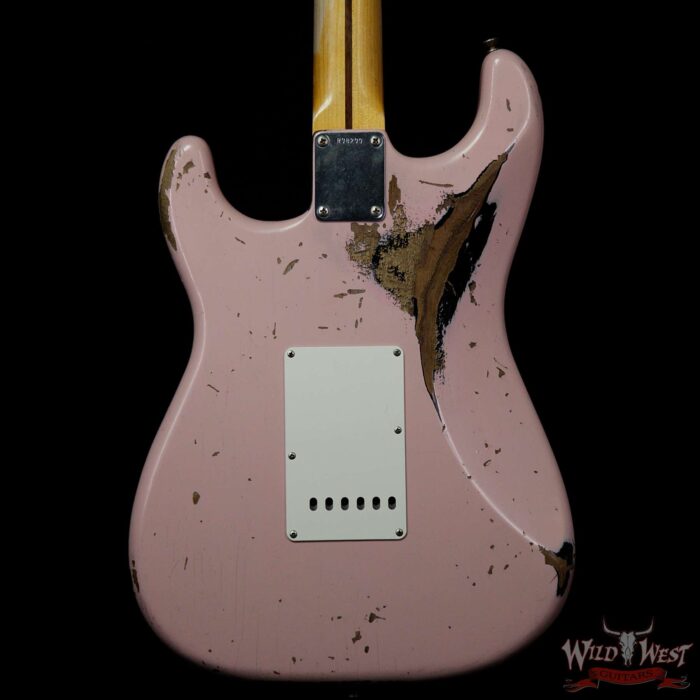 Fender Custom Shop Dennis Galuszka Masterbuilt 1956 HSS Stratocaster Heavy Relic Shell Pink over Black - Image 6