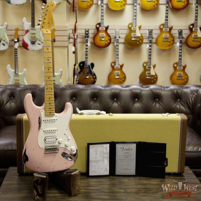 Fender Custom Shop Dennis Galuszka Masterbuilt 1956 HSS Stratocaster Heavy Relic Shell Pink over Black - Image 11