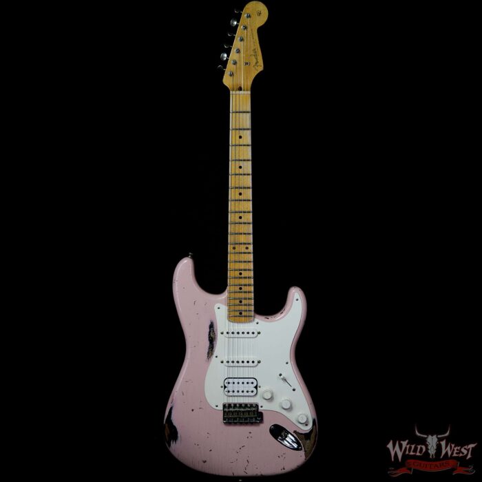 Fender Custom Shop Dennis Galuszka Masterbuilt 1956 HSS Stratocaster Heavy Relic Shell Pink over Black - Image 4