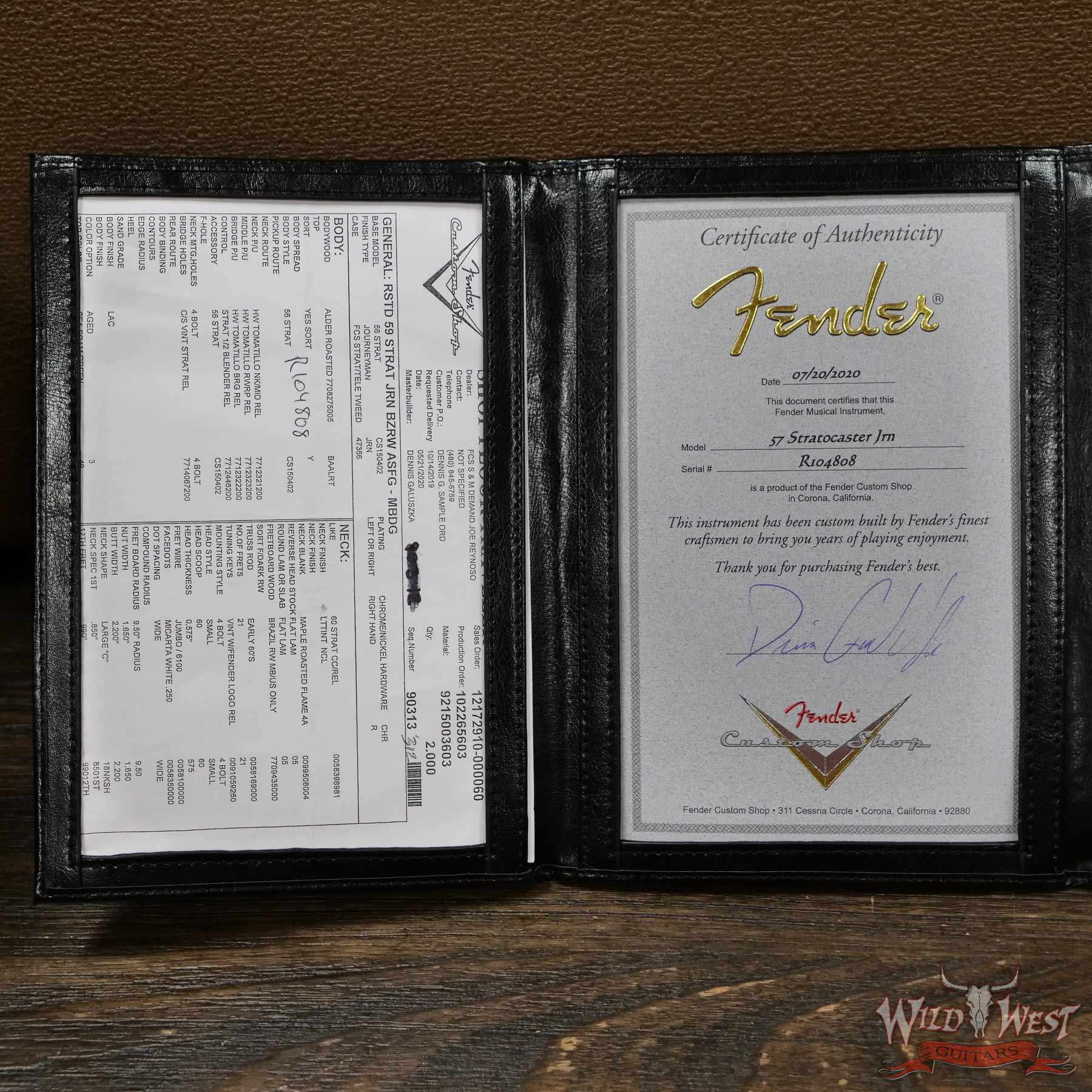 fendercs-mbdg-1957stratbrz-jm-r104808-coa__wwg.jpg Fender Custom Shop Dennis Galuszka Masterbuilt Roasted 1959 Stratocaster Journeyman Relic Brazilian Rosewood Slab Board Hand-Wound Pickups Aged Surf Green - Image 13