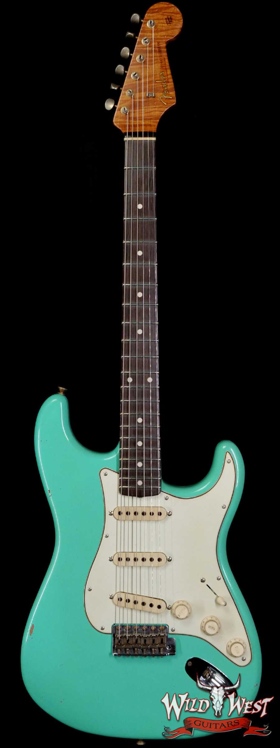 fendercs-mbdg-1957stratbrz-jm-r104808-main__wwg_large.jpg Fender Custom Shop Dennis Galuszka Masterbuilt Roasted 1959 Stratocaster Journeyman Relic Brazilian Rosewood Slab Board Hand-Wound Pickups Aged Surf Green - Image 1