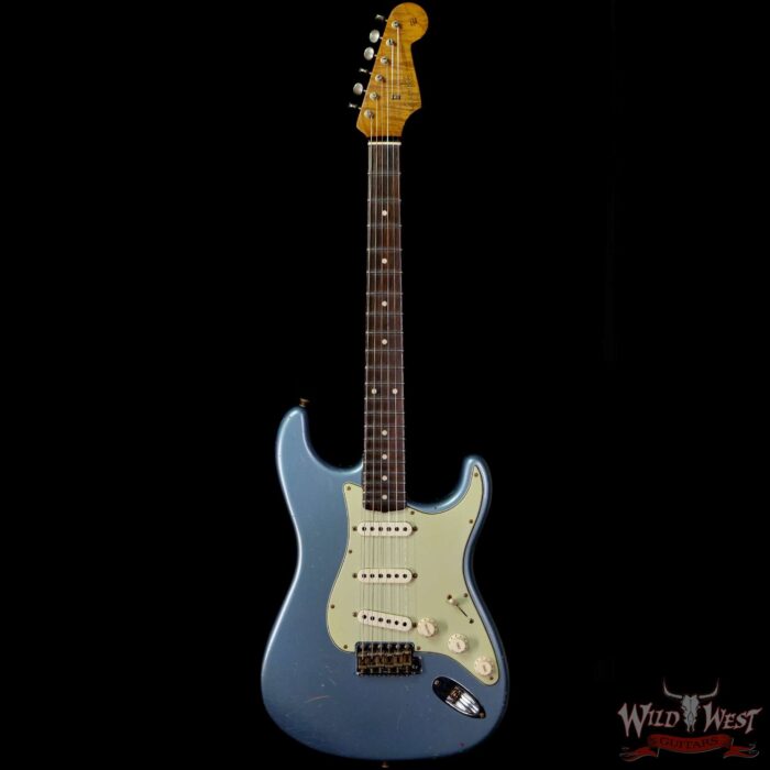 Fender Custom Shop Dennis Galuszka Masterbuilt Roasted 1959 Stratocaster Brazilian Rosewood Slab Board Hand-Wound PUs Journeyman Relic Aged Blue Ice Metallic - Image 3