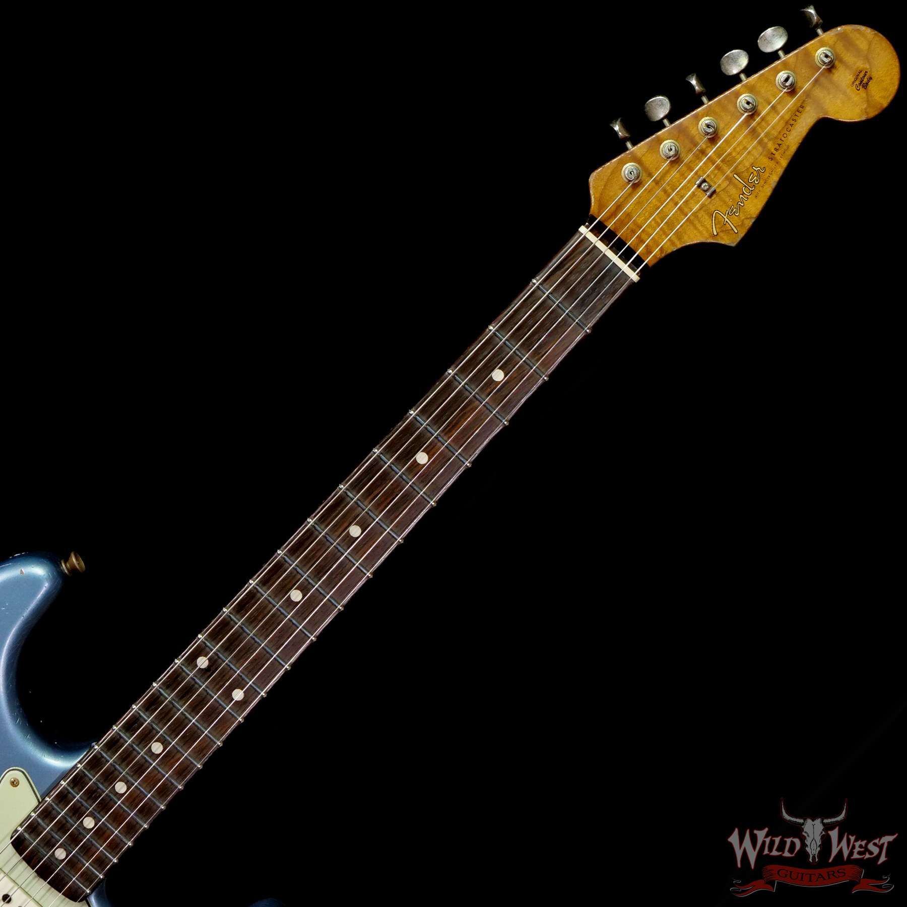 fendercs-mbdg-59stratbrz-r115533-c2__wwg.jpg Fender Custom Shop Dennis Galuszka Masterbuilt Roasted 1959 Stratocaster Brazilian Rosewood Slab Board Hand-Wound PUs Journeyman Relic Aged Blue Ice Metallic - Image 4