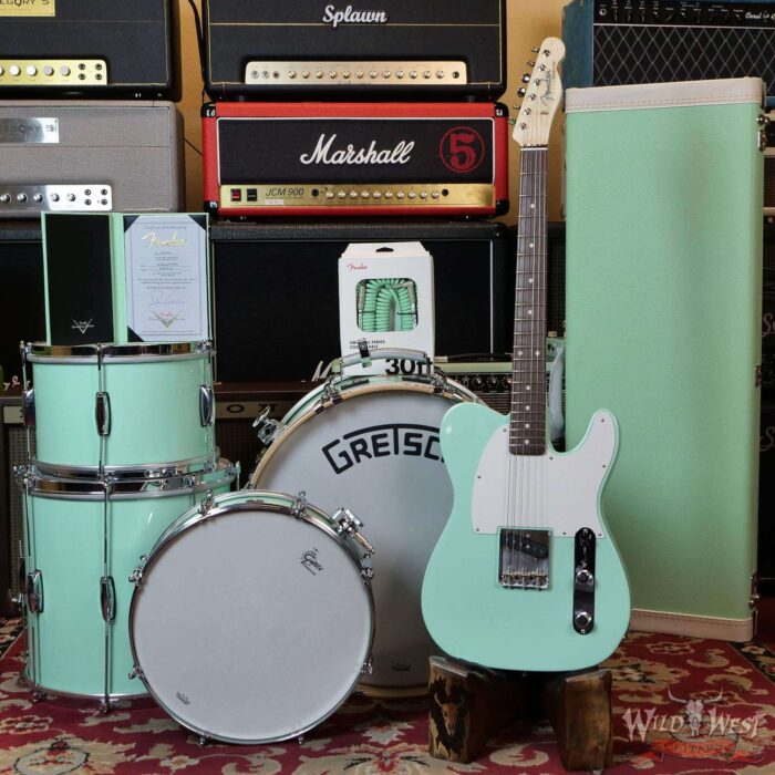 Fender Custom Shop Envy Collection Dennis Galuszka 1963 Esquire NOS Josefina Hand-Wound Pickup Surf Green with Matching Custom Gretsch Broadkaster Drum Kit - Image 6