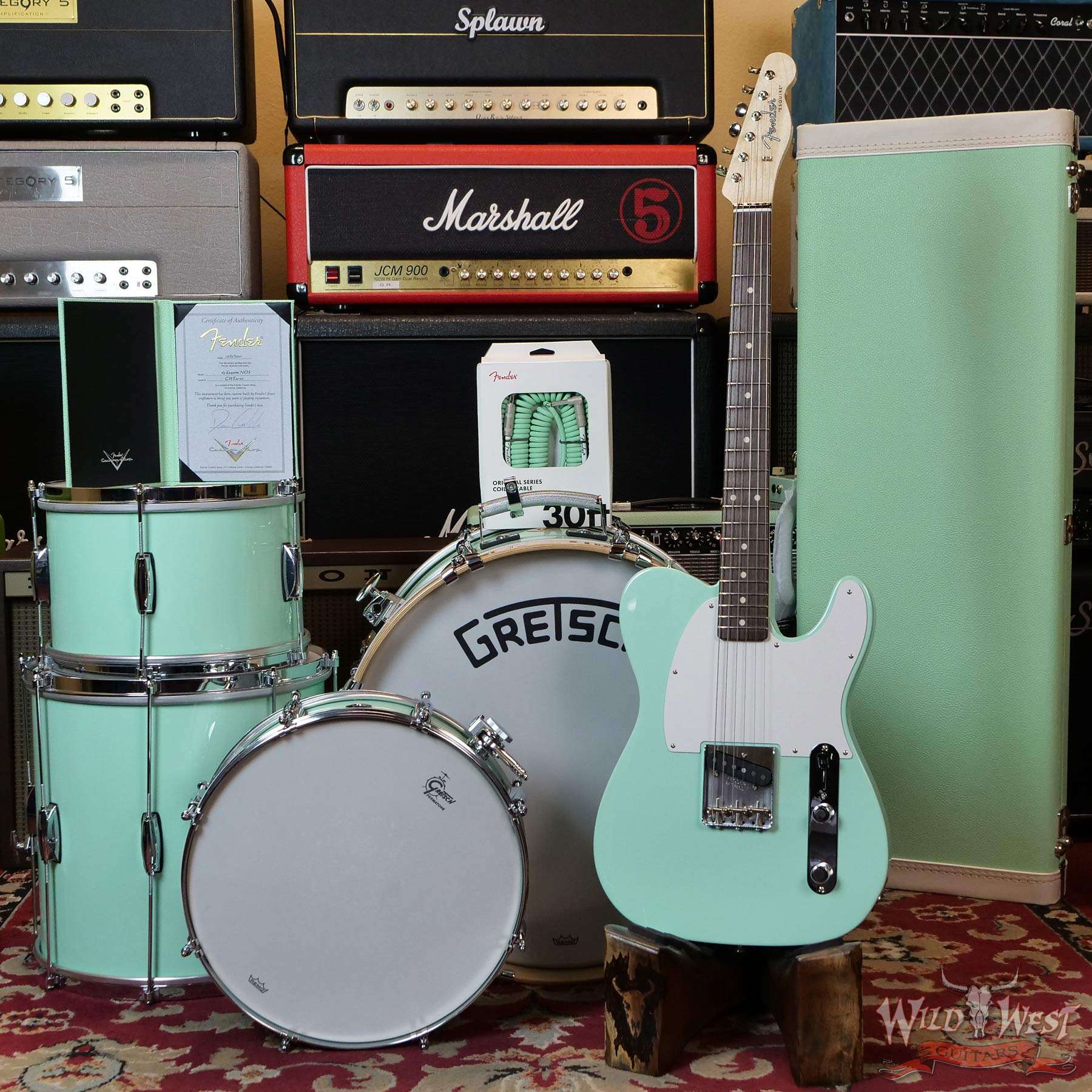 fendercs-mbdg-esq-gwe-21-01-d1__wwg.jpg Fender Custom Shop Envy Collection Dennis Galuszka 1963 Esquire NOS Josefina Hand-Wound Pickup Surf Green with Matching Custom Gretsch Broadkaster Drum Kit - Image 6