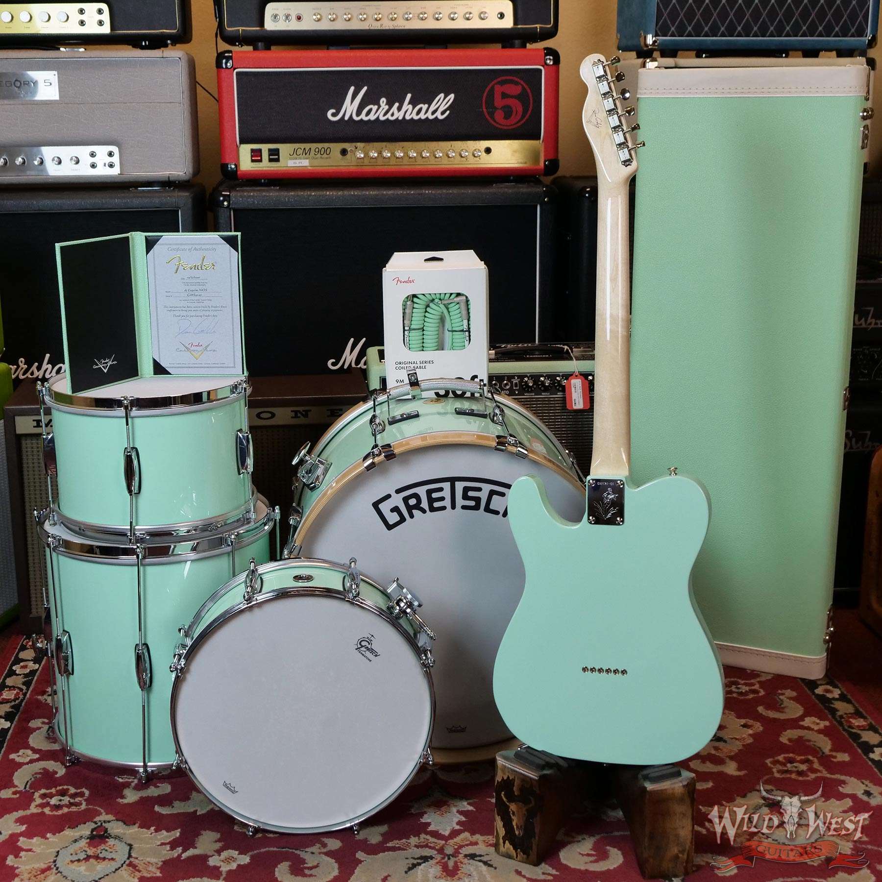 fendercs-mbdg-esq-gwe-21-01-d4__wwg.jpg Fender Custom Shop Envy Collection Dennis Galuszka 1963 Esquire NOS Josefina Hand-Wound Pickup Surf Green with Matching Custom Gretsch Broadkaster Drum Kit - Image 9