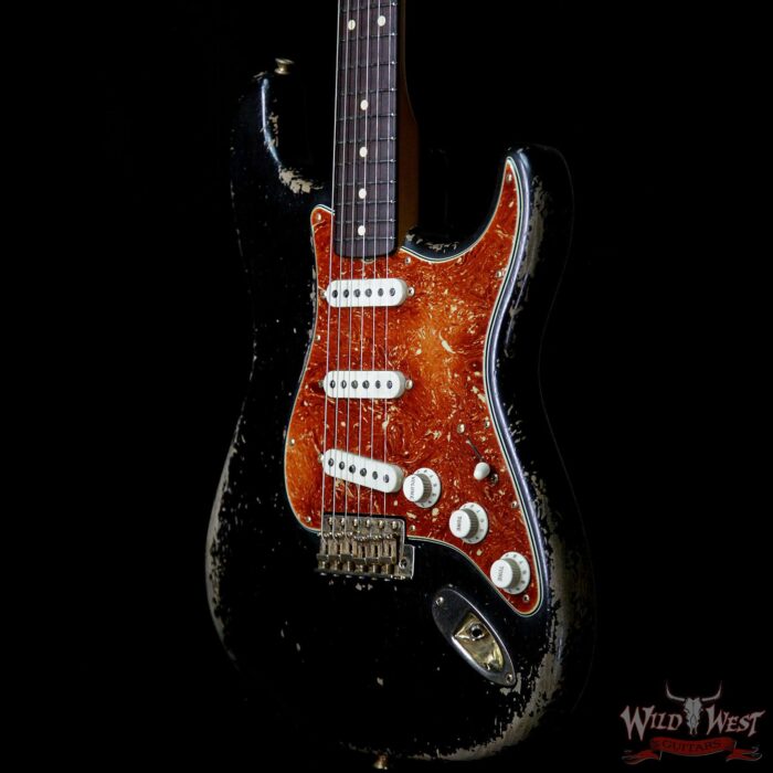 Fender Custom Shop Dale Wilson Masterbuilt 1960 Stratocaster Brazilian Rosewood Slab Board Heavy Relic Black - Image 2