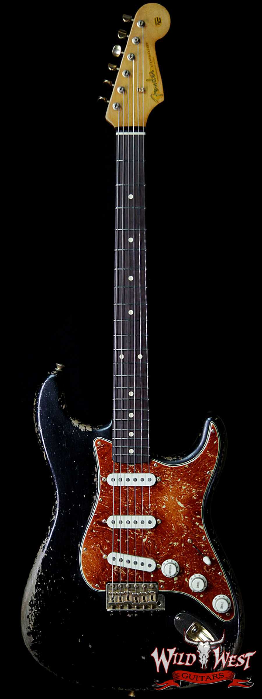 fendercs-mbdw-1960stratrelicbrz-black-cz537887-main__wwg_large.jpg Fender Custom Shop Dale Wilson Masterbuilt 1960 Stratocaster Brazilian Rosewood Slab Board Heavy Relic Black - Image 1