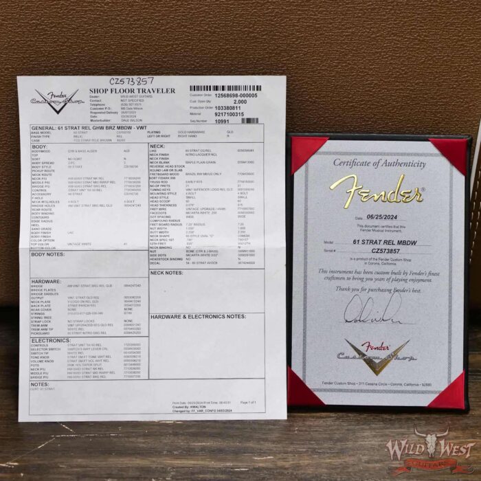 Fender Custom Shop Dale Wilson Masterbuilt 1961 Stratocaster Hand-Wound Pickups Brazilian Rosewood Fingerboard Relic Gold Hardware Vintage White 7.60 LBS (US Only / No International Shipping) - Image 16