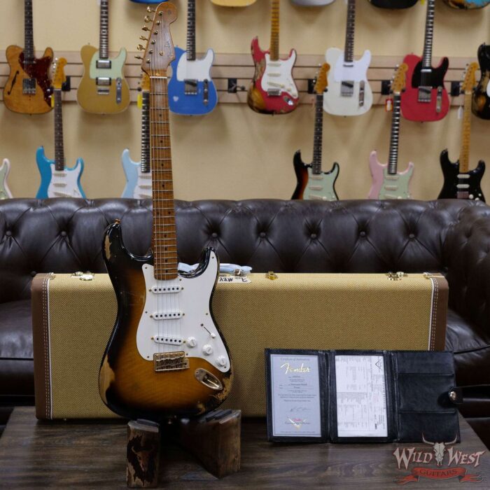 Fender Custom Shop Kyle McMillin Masterbuilt 1955 Stratocaster Relic Roasted 3A Flame Maple Neck Hand-Wound Pickups 2 Tone Sunburst - Image 6