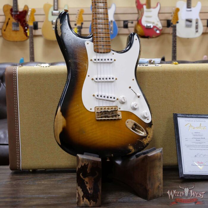 Fender Custom Shop Kyle McMillin Masterbuilt 1955 Stratocaster Relic Roasted 3A Flame Maple Neck Hand-Wound Pickups 2 Tone Sunburst - Image 8