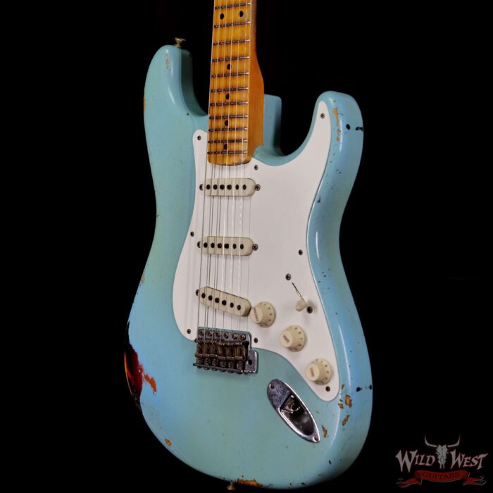 Fender Custom Shop Kyle McMillin Masterbuilt 1958 Stratocaster Relic Hand-Wound Pickups Faded Daphne Blue over 3 Tone Sunburst - Image 2