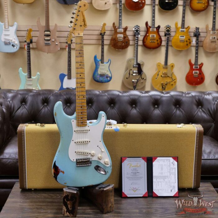 Fender Custom Shop Kyle McMillin Masterbuilt 1958 Stratocaster Relic Hand-Wound Pickups Faded Daphne Blue over 3 Tone Sunburst - Image 6