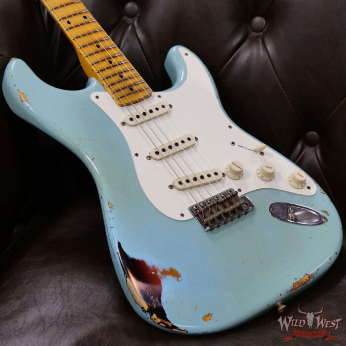Fender Custom Shop Kyle McMillin Masterbuilt 1958 Stratocaster Relic Hand-Wound Pickups Faded Daphne Blue over 3 Tone Sunburst - Image 8