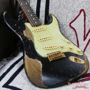Fender Custom Shop Levi Perry Masterbuilt 1962 Stratocaster Brazilian Rosewood Board Heavy Relic Black with Gold Hardware - Image 8
