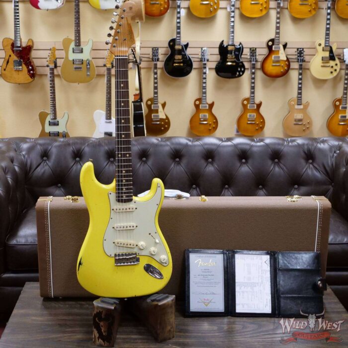 Fender Custom Shop Paul Waller Maserbuilt 1962 Stratocaster Relic Hand-Wound Pickups Rosewood Slab Board Graffiti Yellow over Black - Image 8
