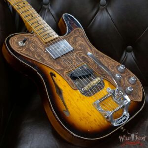 Fender Custom Shop Ron Thorn Masterbuilt 72 Telecaster Custom Thinline Bigsby Leather Tooled Pickguard by Beth Freeman Journeyman Relic 3 Tone Sunburst - Image 8