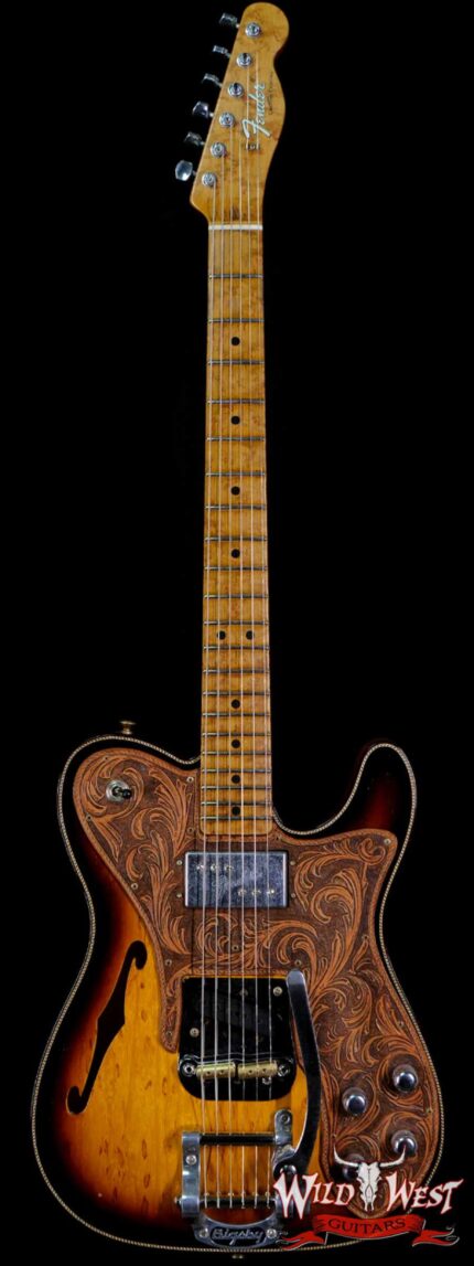 Fender Custom Shop Ron Thorn Masterbuilt 72 Telecaster Custom Thinline Bigsby Leather Tooled Pickguard by Beth Freeman Journeyman Relic 3 Tone Sunburst