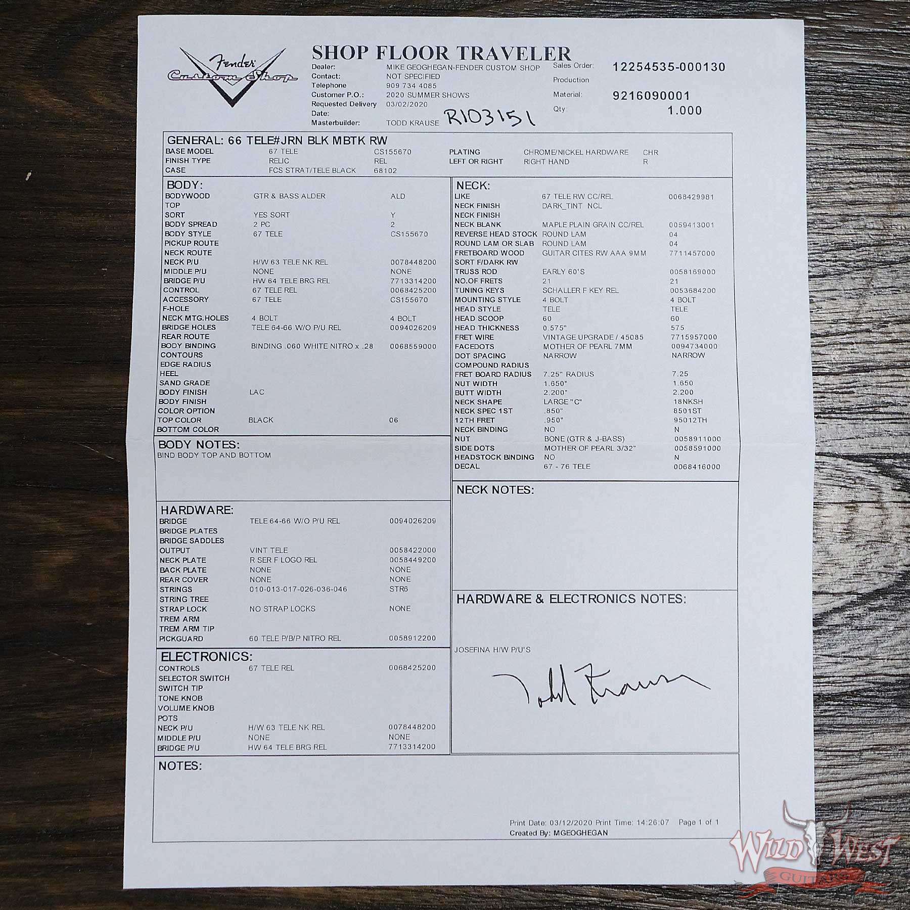 fendercs-mbtk-1966telecstjm-r103151-coa2__wwg.jpg Fender Custom Shop Todd krause Masterbuilt 1966 Telecaster Custom Journeyman Relic Black with Josefina Hand-Wound Pickups - Image 14