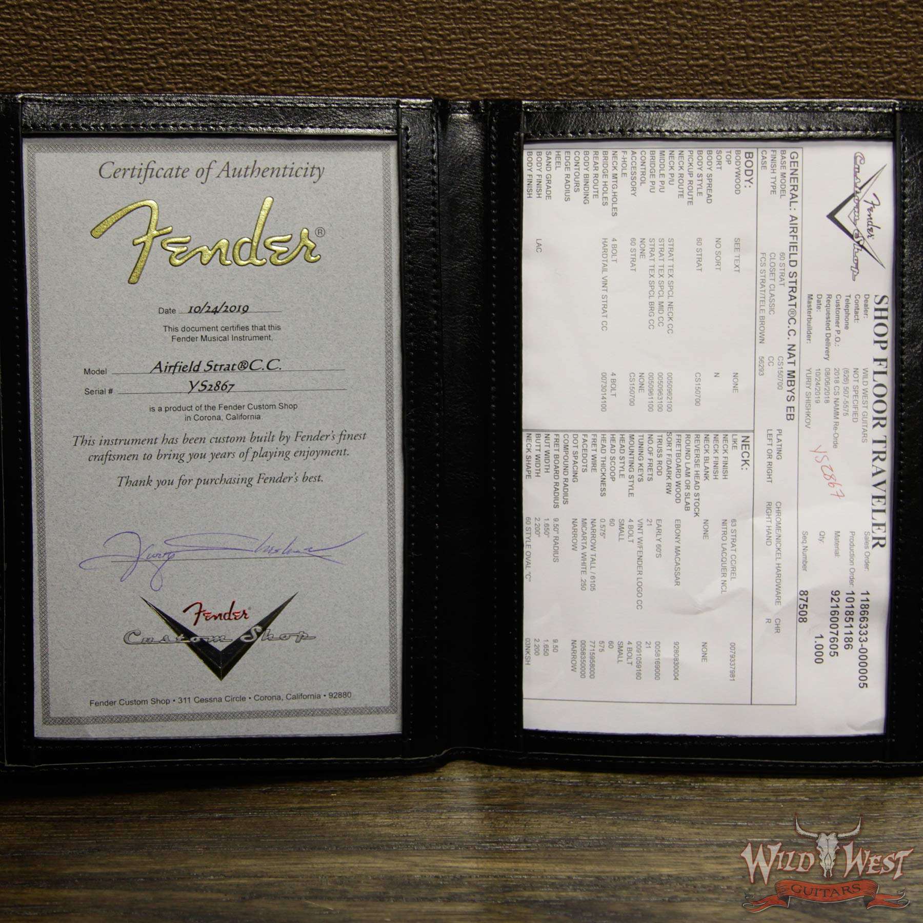 fendercs-mbys-airfieldstratcc-ys2867-coa__wwg.jpg Fender Custom Shop Yuriy Shishkov Masterbuilt Airfield Stratocaster Closet Classic Reclaimed Redwood from Hangar One Zeppelin Storage - Image 15