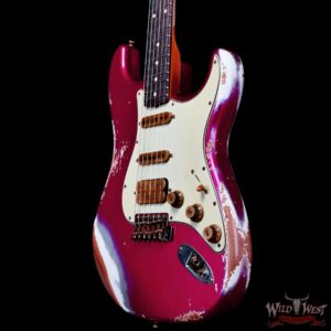 Fender Custom Shop Wild West Pink Lightning 2.0 Stratocaster HSS Rosewood Board 21 Frets Heavy Relic Lipstick Pink Metallic over Olympic White 7.95 LBS - Image 2