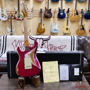 Fender Custom Shop Wild West Pink Lightning 2.0 Stratocaster HSS Rosewood Board 21 Frets Heavy Relic Lipstick Pink Metallic over Olympic White 7.95 LBS - Image 11