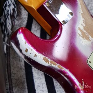 Fender Custom Shop Wild West Pink Lightning 2.0 Stratocaster HSS Rosewood Board 21 Frets Heavy Relic Lipstick Pink Metallic over Olympic White 7.95 LBS - Image 14