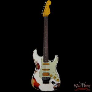 Fender Custom Shop Wild West White Lightning Stratocaster HSS Floyd Rose Rosewood Board 22 Frets Heavy Relic 3 Tone Sunburst - Image 3