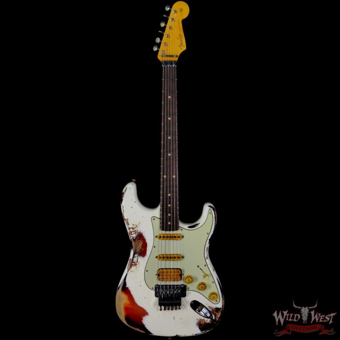Fender Custom Shop Wild West White Lightning Stratocaster HSS Floyd Rose Rosewood Board 22 Frets Heavy Relic 3 Tone Sunburst - Image 3