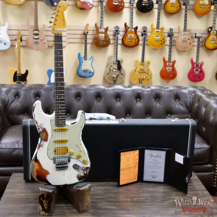 Fender Custom Shop Wild West White Lightning Stratocaster HSS Floyd Rose Rosewood Board 22 Frets Heavy Relic 3 Tone Sunburst - Image 6