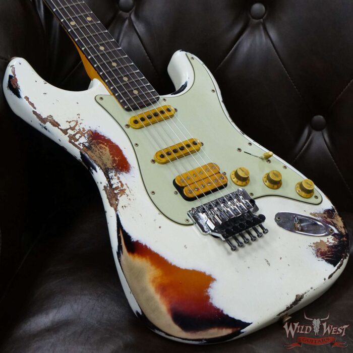 Fender Custom Shop Wild West White Lightning Stratocaster HSS Floyd Rose Rosewood Board 22 Frets Heavy Relic 3 Tone Sunburst - Image 8