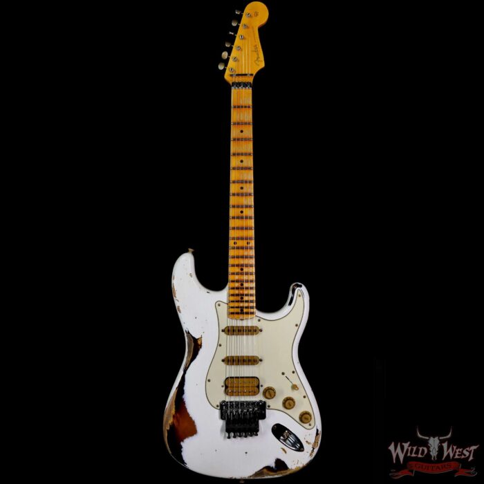 Fender Custom Shop Wild West White Lightning Stratocaster HSS Floyd Rose Maple Board 21 Frets Heavy Relic 2 Tone Sunburst - Image 3