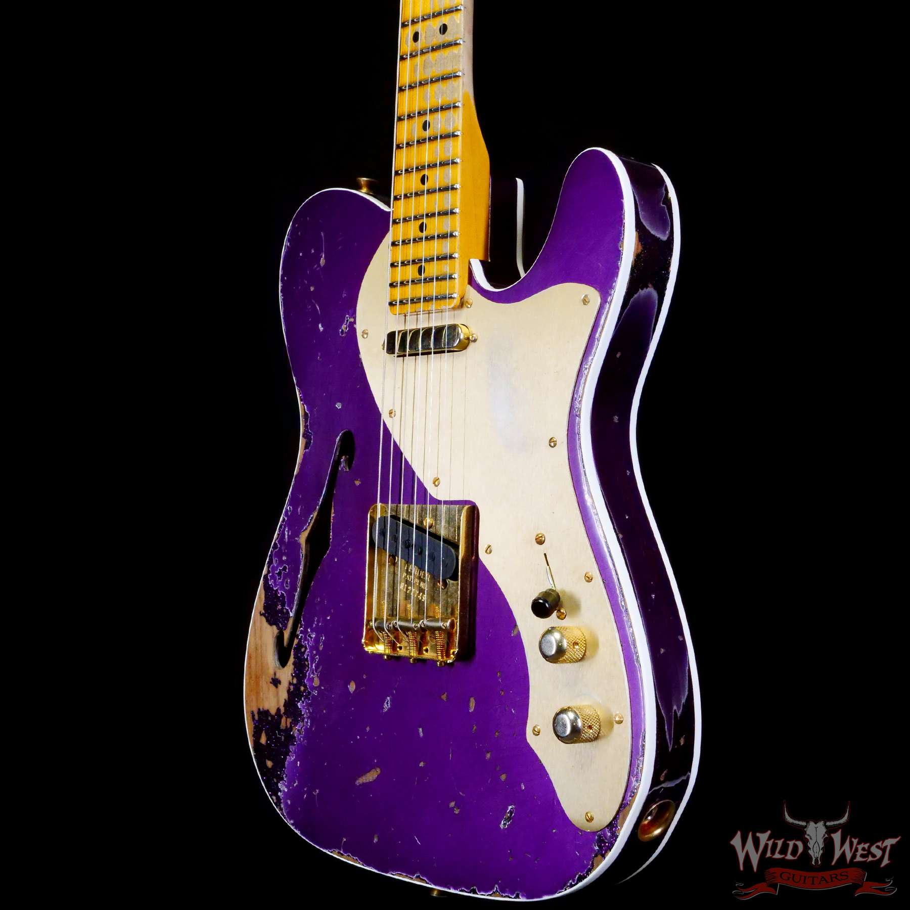 fendercs-r112749-br__wwg.jpg Fender Custom Shop 1950s Thinline Telecaster Heavy Relic Purple Metallic over Magenta Sparkle - Image 2