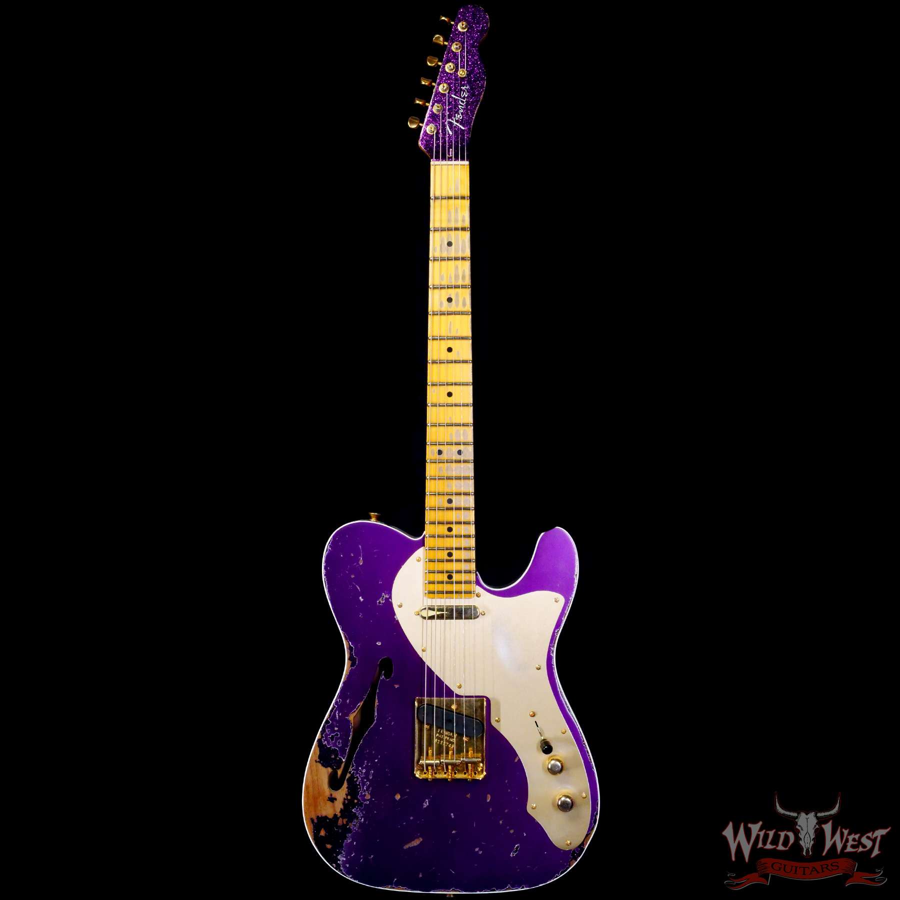 fendercs-r112749-c1__wwg.jpg Fender Custom Shop 1950s Thinline Telecaster Heavy Relic Purple Metallic over Magenta Sparkle - Image 3