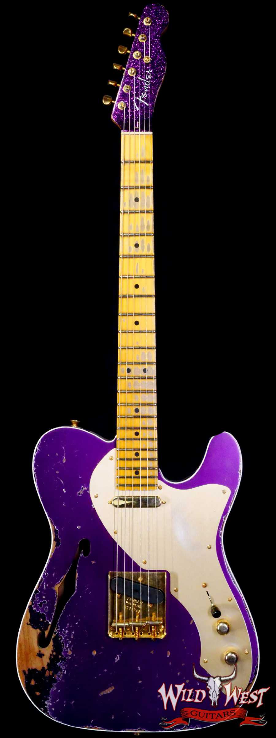 fendercs-r112749-main__wwg_large.jpg Fender Custom Shop 1950s Thinline Telecaster Heavy Relic Purple Metallic over Magenta Sparkle - Image 1