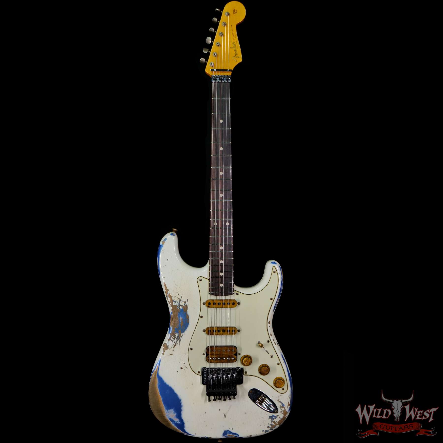 fendercs-r114691-c1__wwg.jpg Fender Custom Shop Wild West White Lightning Stratocaster HSS Floyd Rose Rosewood Board 22 Frets Heavy Relic Lake Placid Blue - Image 3