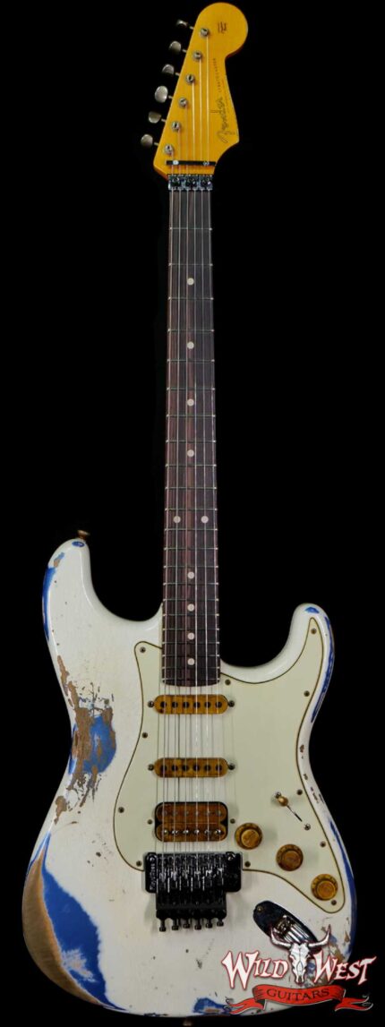 Fender Custom Shop Wild West White Lightning Stratocaster HSS Floyd Rose Rosewood Board 22 Frets Heavy Relic Lake Placid Blue