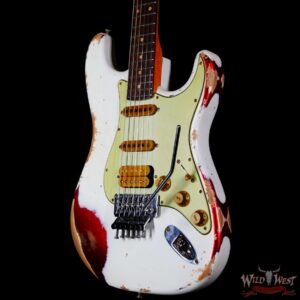Fender Custom Shop Wild West White Lightning Stratocaster HSS Floyd Rose Rosewood Board 22 Frets Heavy Relic Candy Apple Red - Image 2
