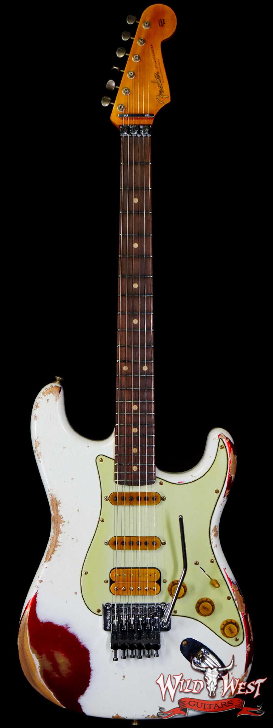 fendercs-r117622-main__wwg_large.jpg Fender Custom Shop Wild West White Lightning Stratocaster HSS Floyd Rose Rosewood Board 22 Frets Heavy Relic Candy Apple Red - Image 1