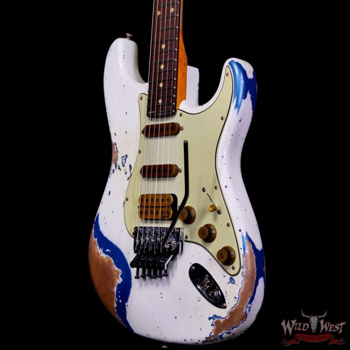 Fender Custom Shop Wild West White Lightning Stratocaster HSS Floyd Rose Rosewood Fingerboard 22 Frets Heavy Relic Lake Placid Blue 7.70 LBS - Image 2