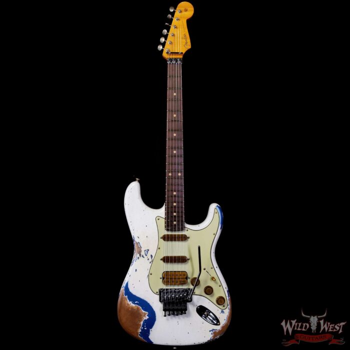 Fender Custom Shop Wild West White Lightning Stratocaster HSS Floyd Rose Rosewood Fingerboard 22 Frets Heavy Relic Lake Placid Blue 7.70 LBS - Image 3