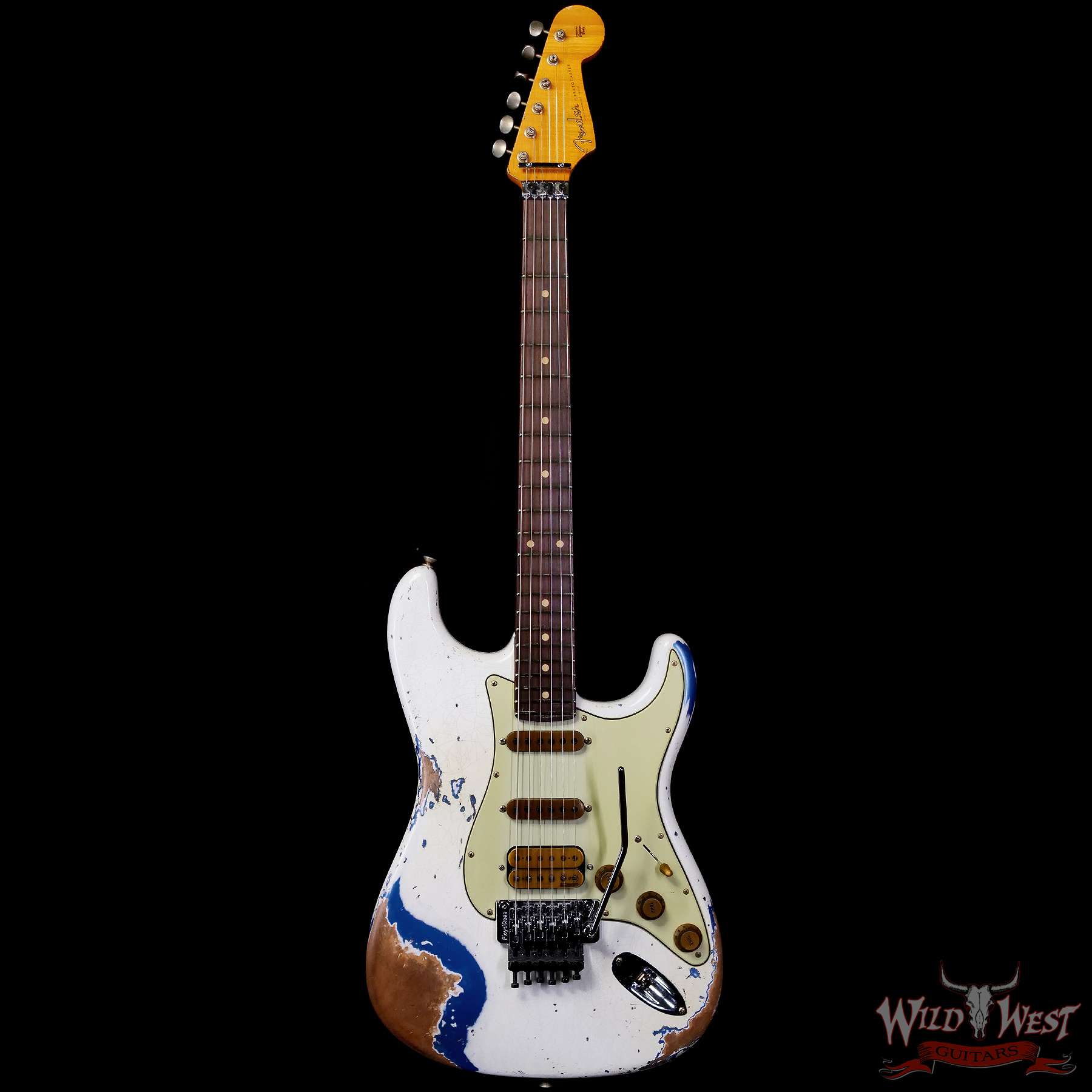 fendercs-r117867-c1__wwg.jpg Fender Custom Shop Wild West White Lightning Stratocaster HSS Floyd Rose Rosewood Fingerboard 22 Frets Heavy Relic Lake Placid Blue 7.70 LBS - Image 3