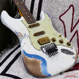 Fender Custom Shop Wild West White Lightning Stratocaster HSS Floyd Rose Rosewood Fingerboard 22 Frets Heavy Relic Lake Placid Blue 7.70 LBS - Image 8