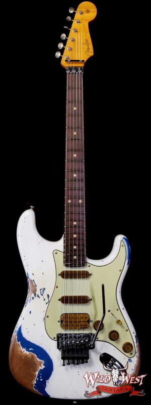 Fender Custom Shop Wild West White Lightning Stratocaster HSS Floyd Rose Rosewood Fingerboard 22 Frets Heavy Relic Lake Placid Blue 7.70 LBS