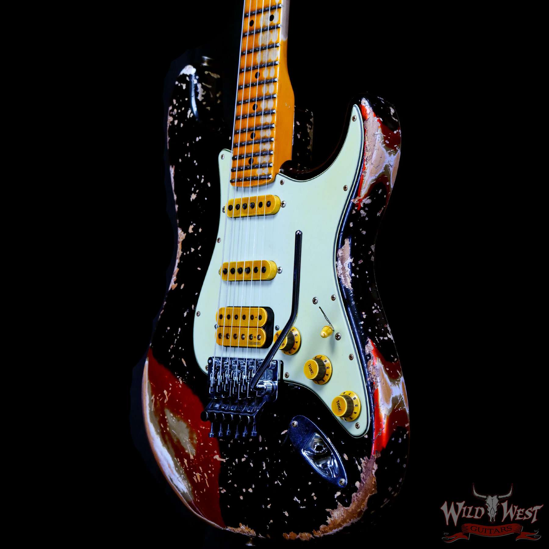 fendercs-r125167-br__wwg.jpg Fender Custom Shop Wild West Black Lightning Stratocaster HSS Floyd Rose Maple Board 22 Frets Heavy Relic Candy Tangerine - Image 2