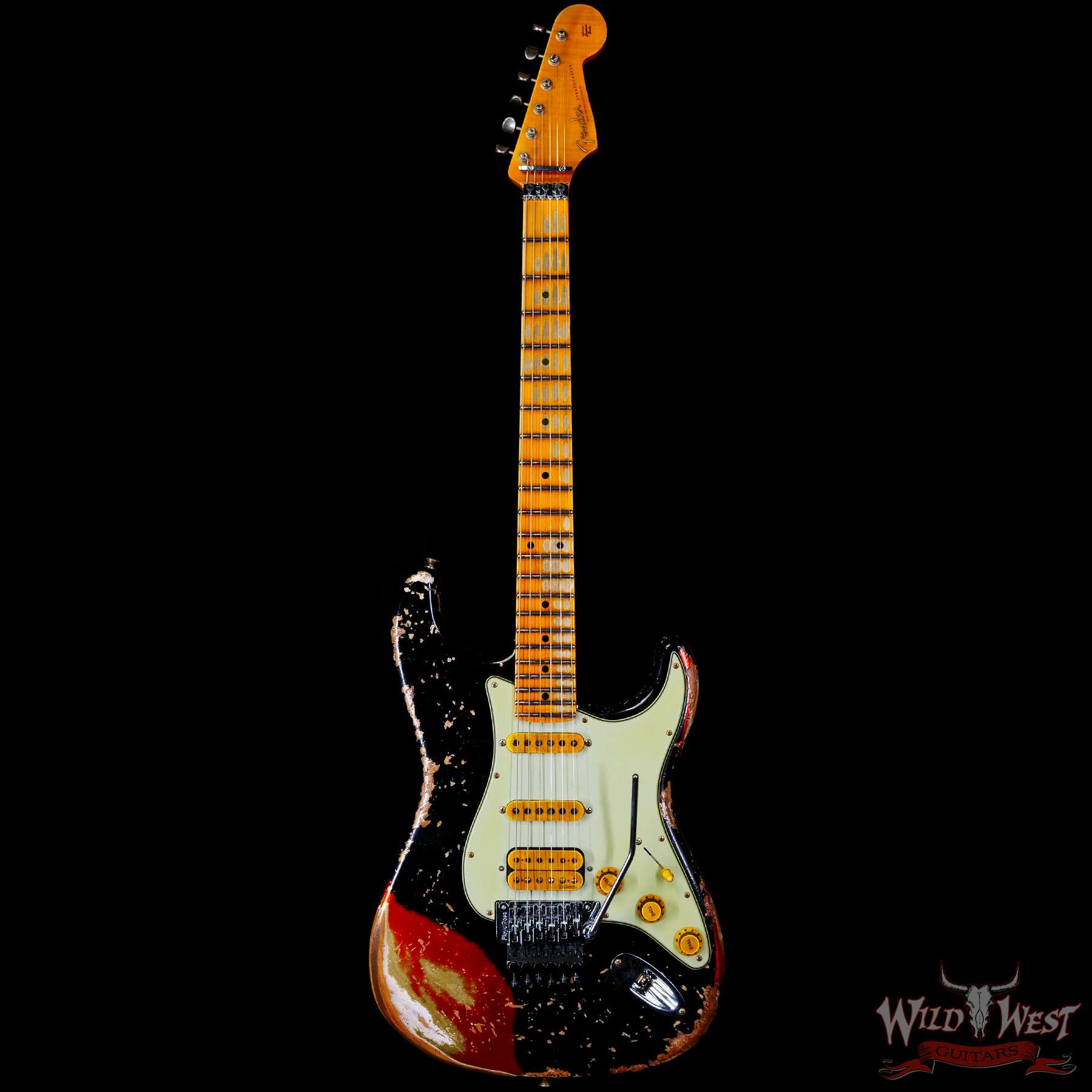 fendercs-r125167-c1__wwg.jpg Fender Custom Shop Wild West Black Lightning Stratocaster HSS Floyd Rose Maple Board 22 Frets Heavy Relic Candy Tangerine - Image 3