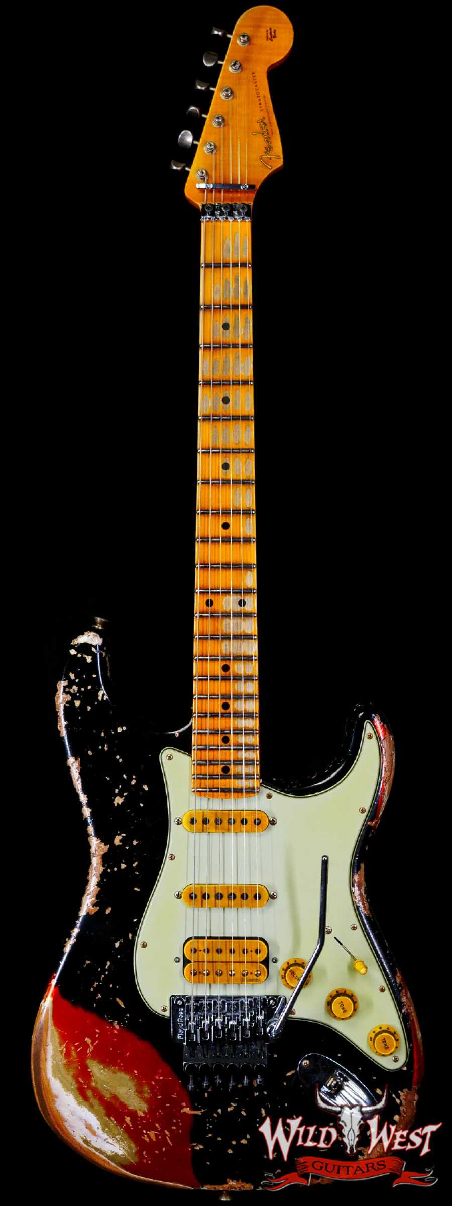 fendercs-r125167-main__wwg_large.jpg Fender Custom Shop Wild West Black Lightning Stratocaster HSS Floyd Rose Maple Board 22 Frets Heavy Relic Candy Tangerine - Image 1