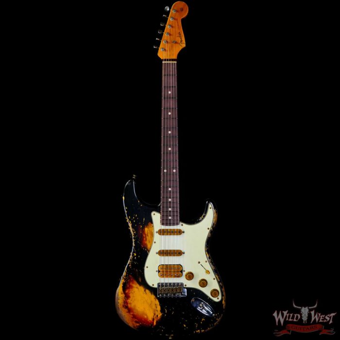 Fender Custom Shop Wild West Black Lightning 2.0 Stratocaster HSS Rosewood Board 22 Frets Heavy Relic 3 Tone Sunburst - Image 3