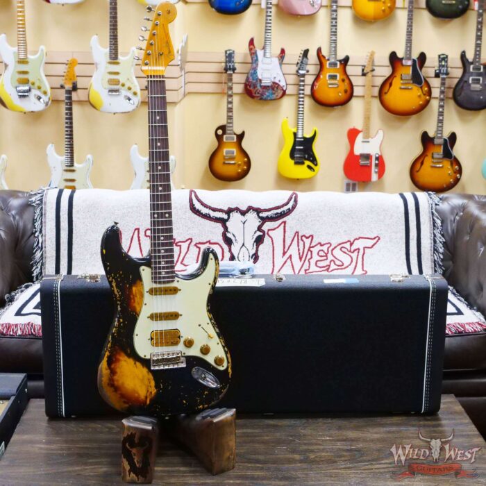 Fender Custom Shop Wild West Black Lightning 2.0 Stratocaster HSS Rosewood Board 22 Frets Heavy Relic 3 Tone Sunburst - Image 6