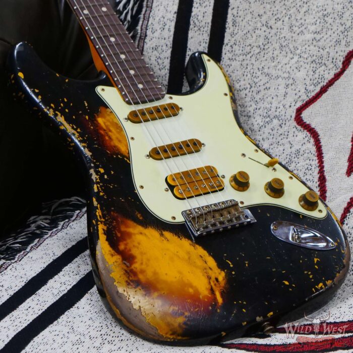 Fender Custom Shop Wild West Black Lightning 2.0 Stratocaster HSS Rosewood Board 22 Frets Heavy Relic 3 Tone Sunburst - Image 8